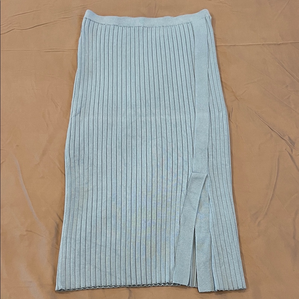 525 America Ribbed Knit Pencil Skirt - Light Blue